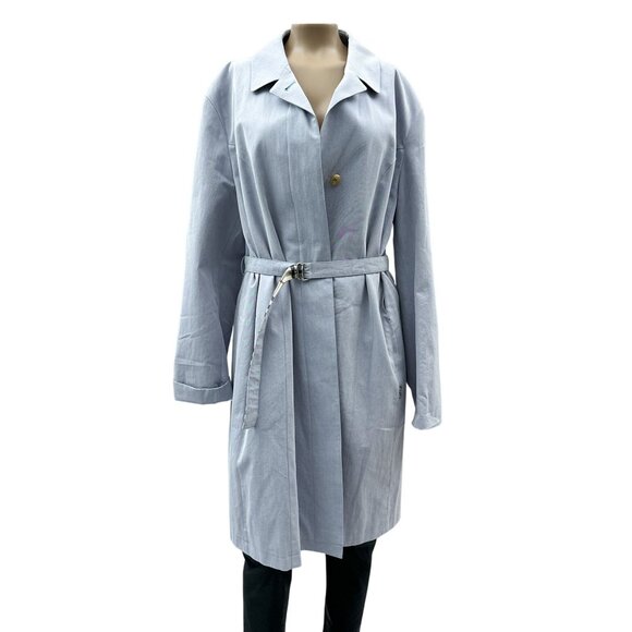 Burberry London Womens Trench Coat W/ Plaid Belt Light Blue CottonM